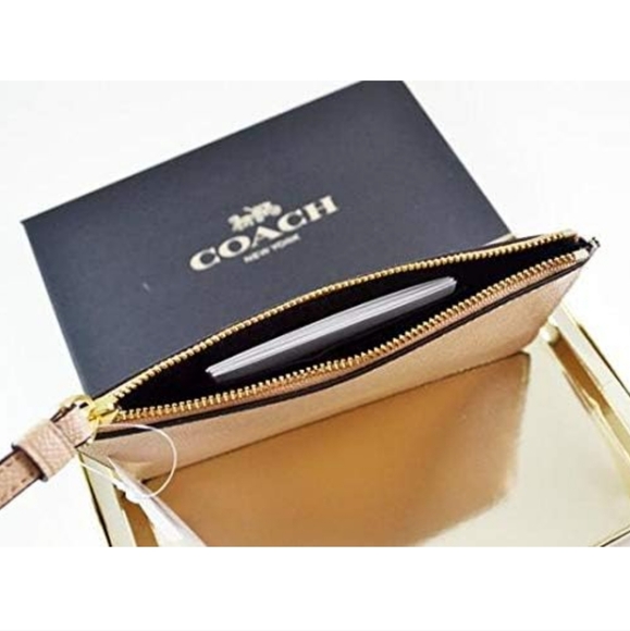 Coach F22705 IMGLD Star Glitter Gold Printed Coated Canvas Corner Zip Wristlet W - Picture 4 of 14